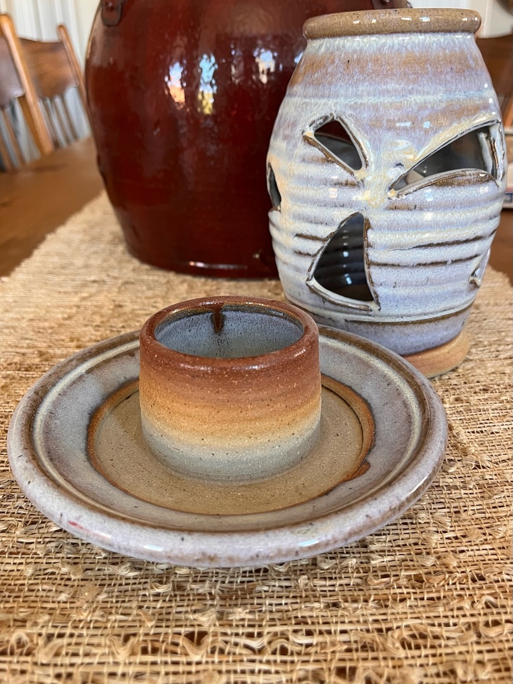 Votive Cut Candle Holder Studio Pottery Signed Luminary Stoneware Ceramic